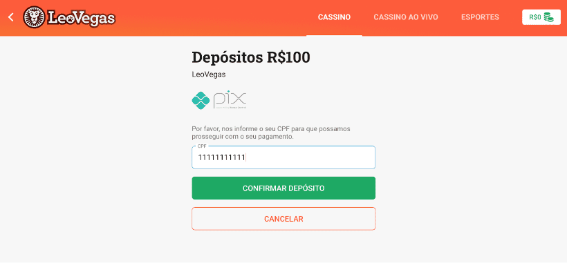 defina o valor do deposito leovegas